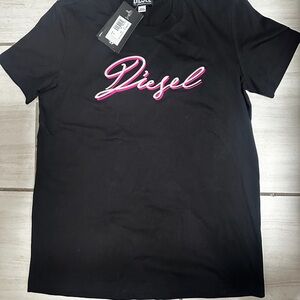 Diesel Black Tee with Pink and White Script